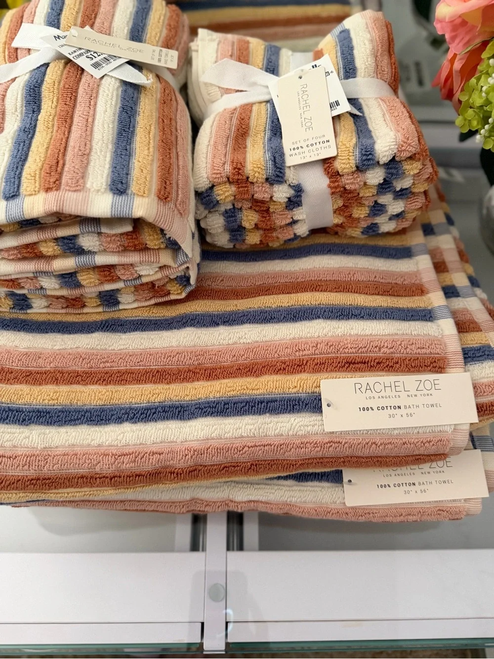 Rachel Zoe fall Autumn Multicolor Striped Bath washcloth hand towel set 8 pc